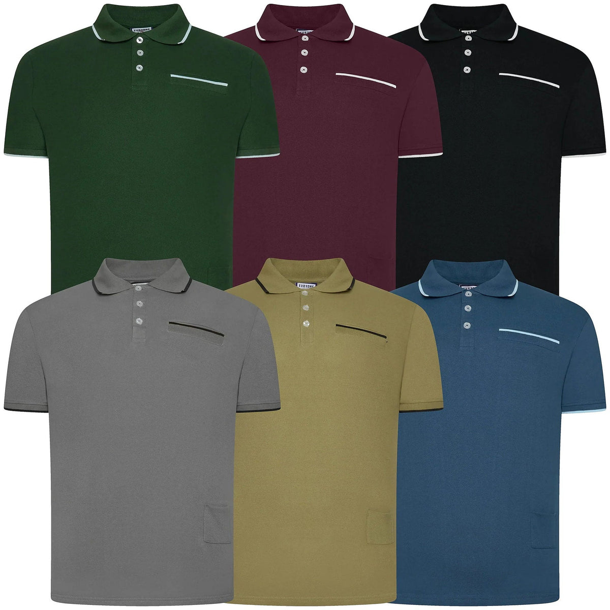 Evryone Mens Cotton Contrast Tipped Polo Shirt Short Sleeve S-2XL 6 Colours