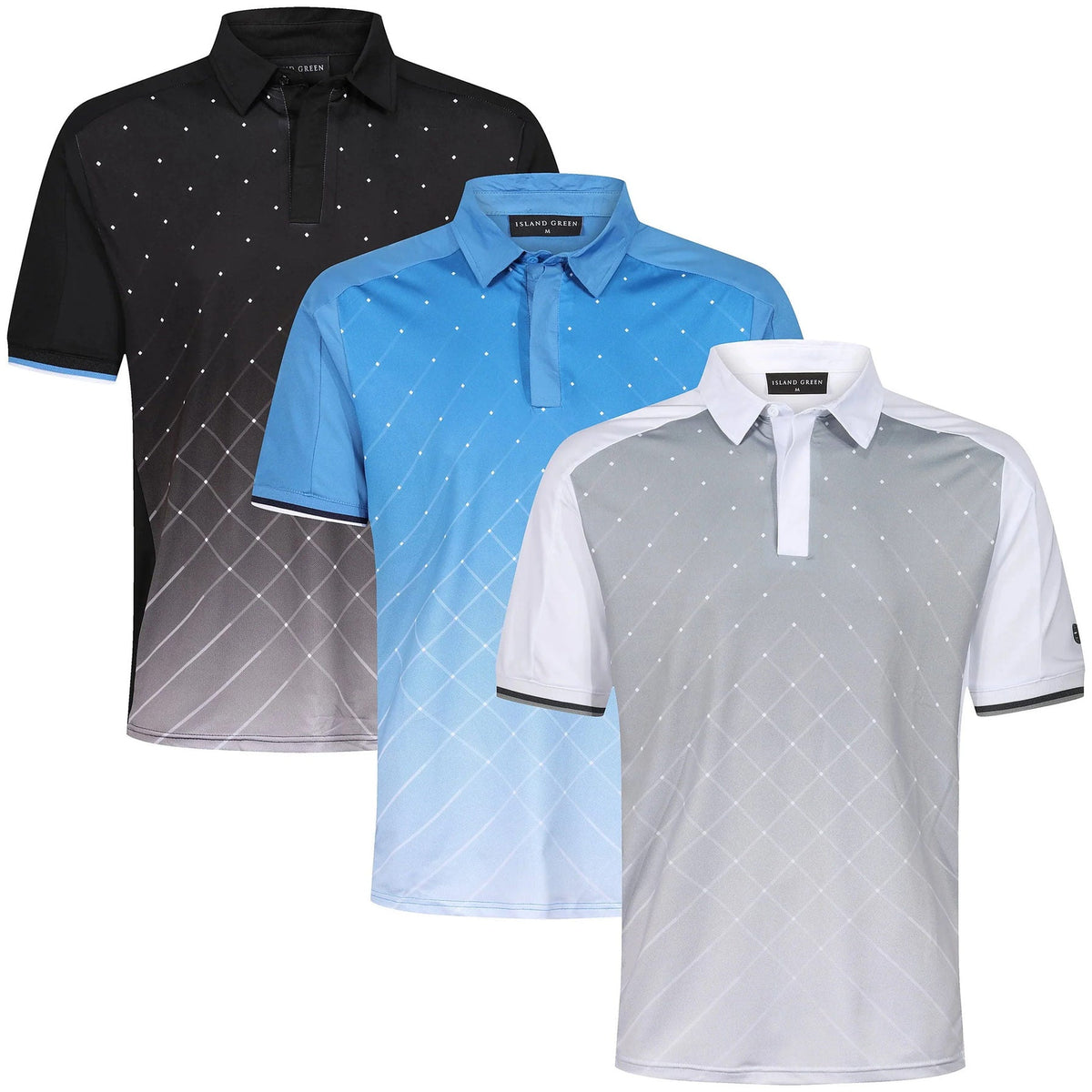 Island Green Golf Polo Shirt Mens Geometric Stretch Breathable Top