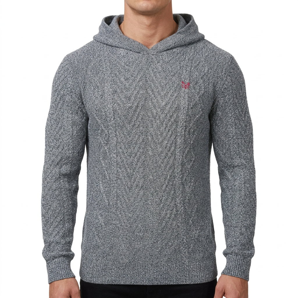 Crew Clothing Company Men's Cable Knit Pullover Hoodie, Regular Fit