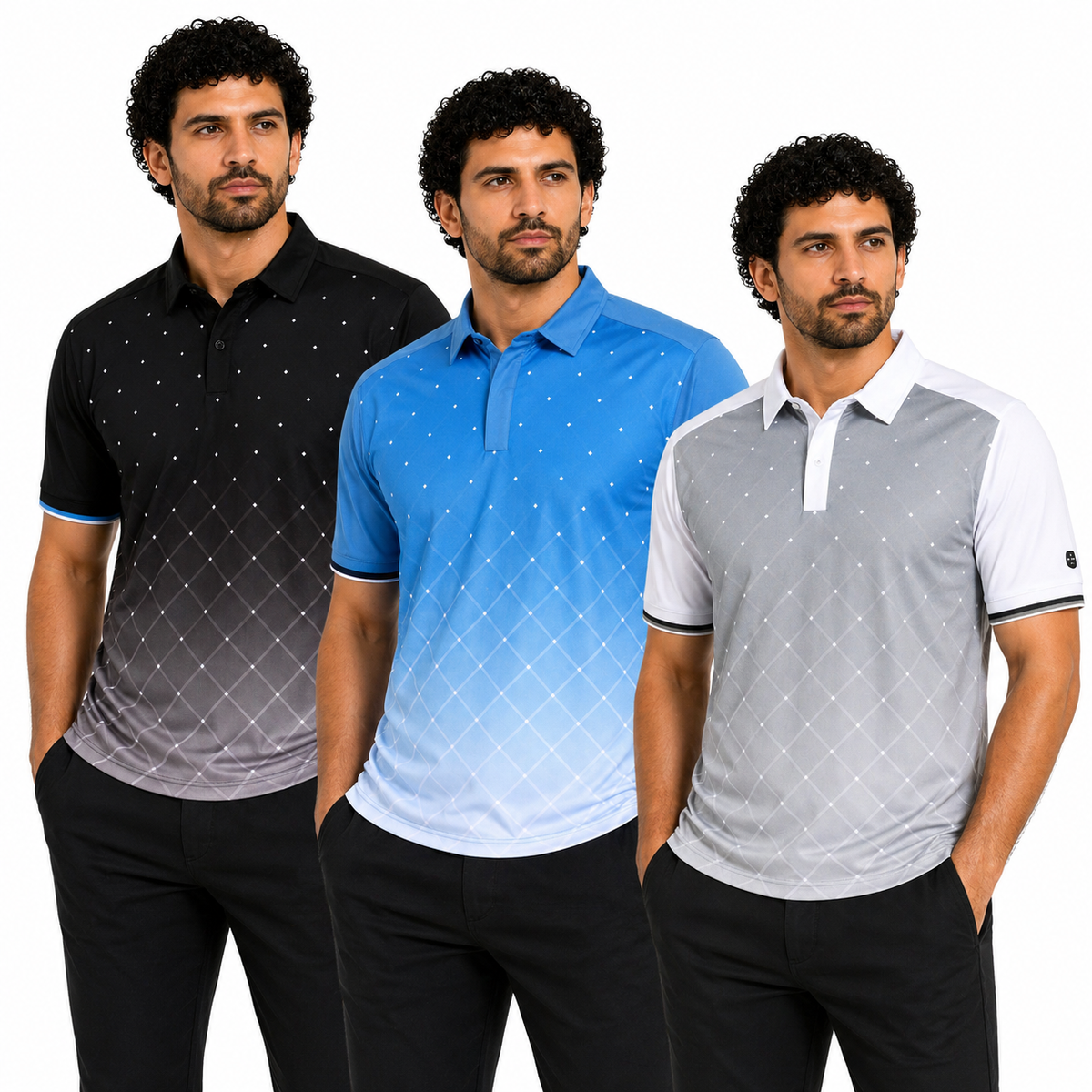 Island Green Golf Polo Shirt Mens Geometric Stretch Breathable Top