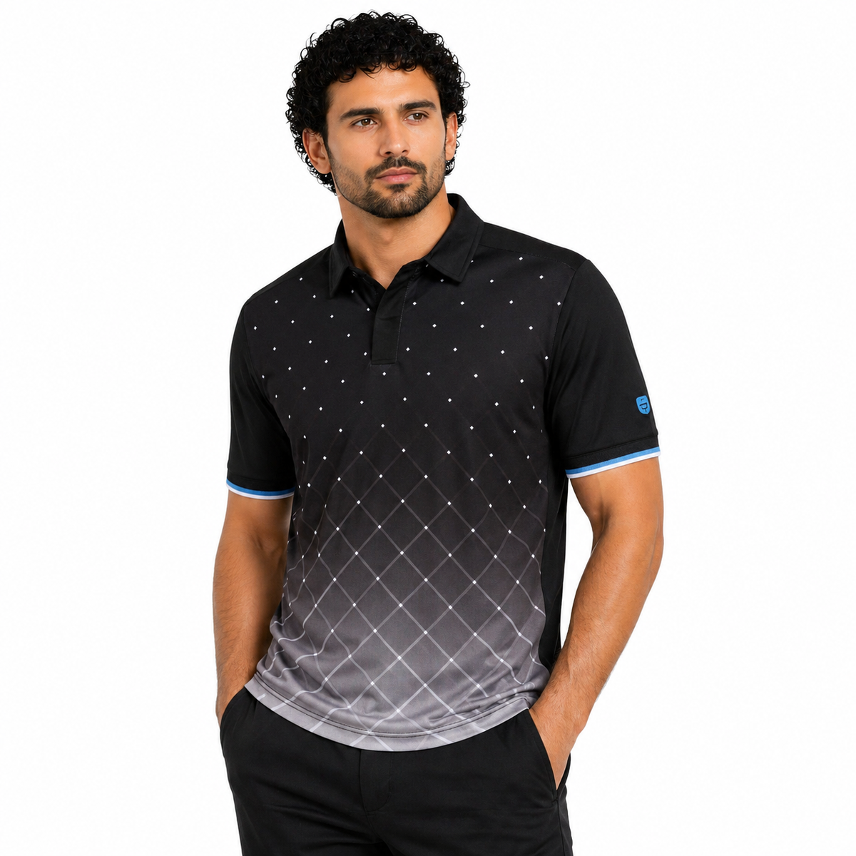 Island Green Golf Polo Shirt Mens Geometric Stretch Breathable Top