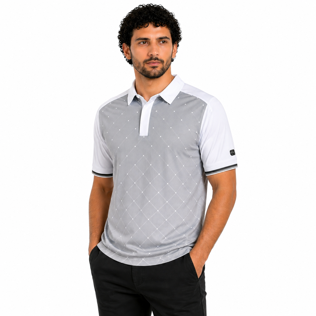 Island Green Golf Polo Shirt Mens Geometric Stretch Breathable Top