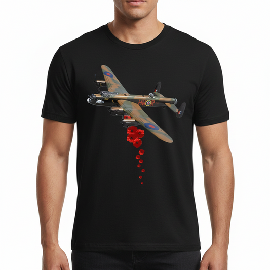 Lancaster Bomber Poppy Men's RAF Remembrance T-Shirt