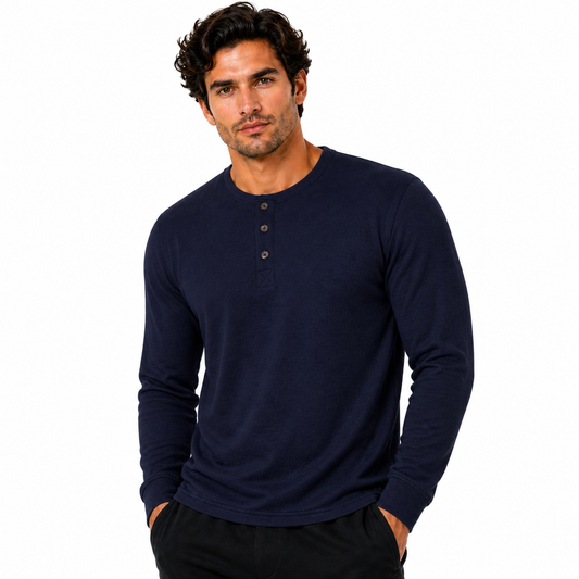 Henley Mens Long Sleeve T-Shirt Cotton Blend Casual Regular Fit Top