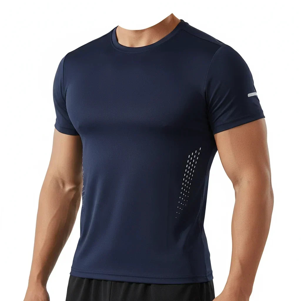 Mens Ice Silk Running T-Shirt | Quick Dry Breathable Reflective Gym Top