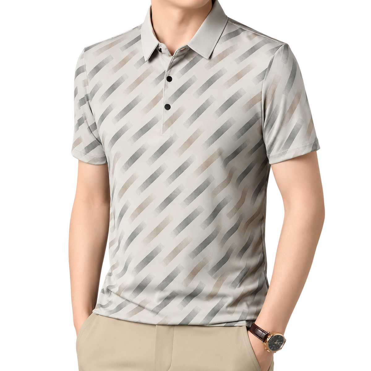 Mens Printed Polo Shirt Short Sleeve Contrast Summer Casual Top S-4XL
