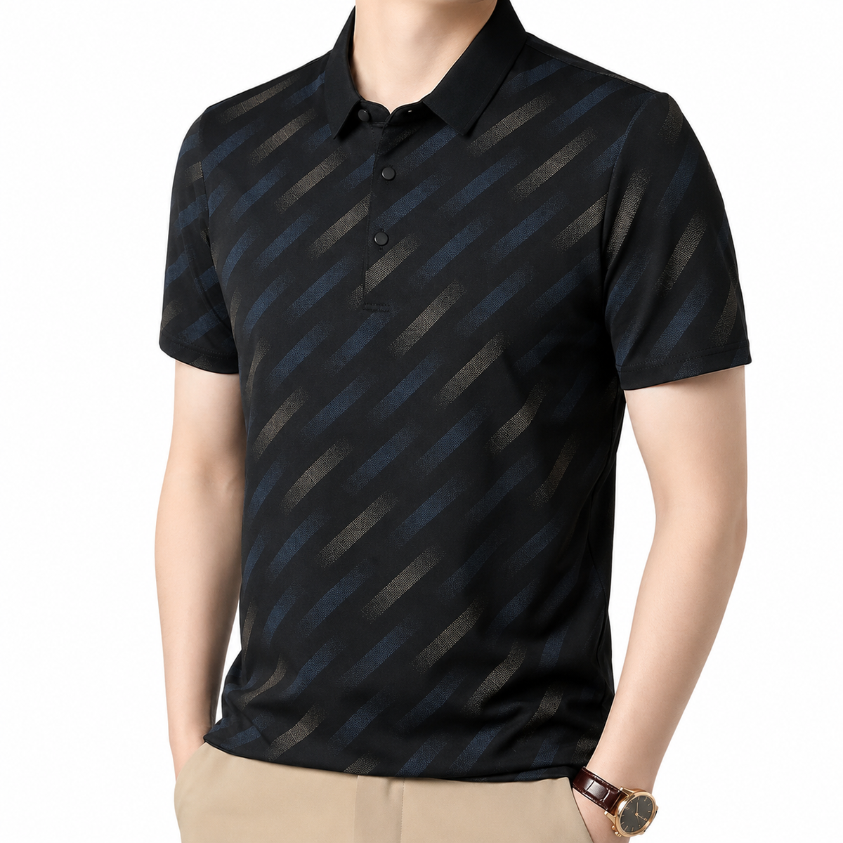 Mens Printed Polo Shirt Short Sleeve Contrast Summer Casual Top S-4XL