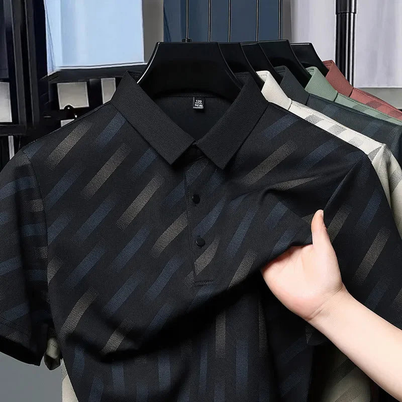 Mens Printed Polo Shirt Short Sleeve Contrast Summer Casual Top S-4XL
