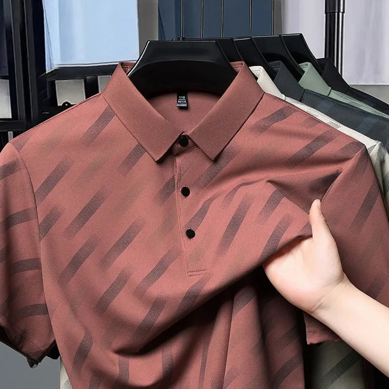 Mens Printed Polo Shirt Short Sleeve Contrast Summer Casual Top S-4XL
