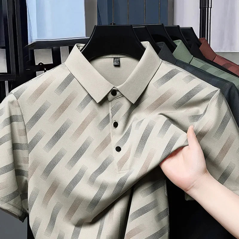 Mens Printed Polo Shirt Short Sleeve Contrast Summer Casual Top S-4XL