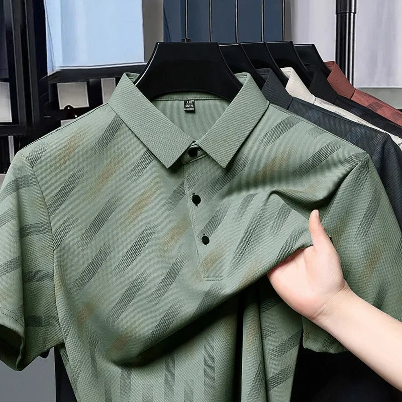 Mens Printed Polo Shirt Short Sleeve Contrast Summer Casual Top S-4XL