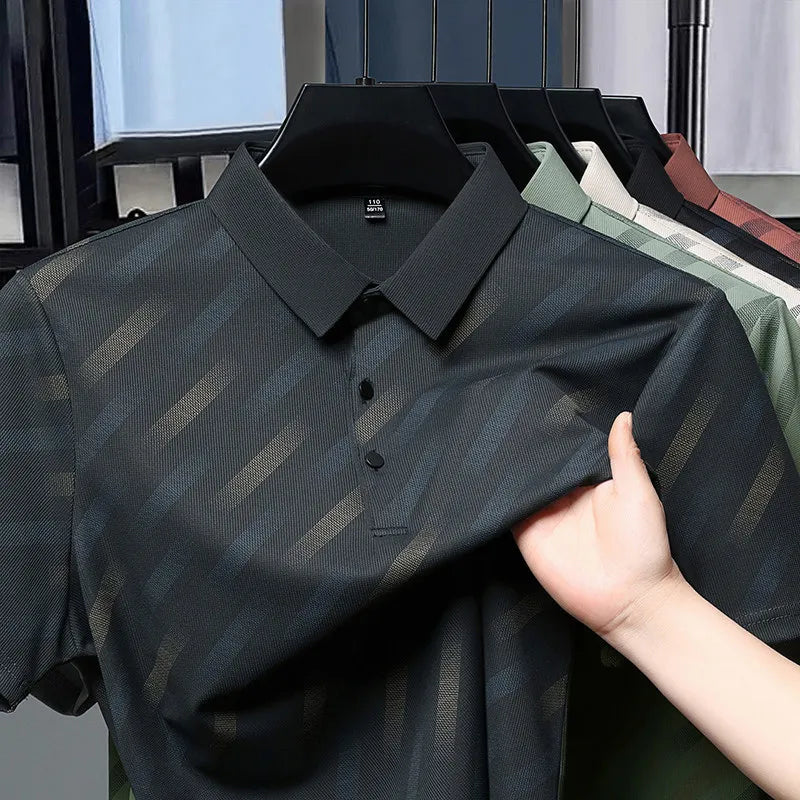 Mens Printed Polo Shirt Short Sleeve Contrast Summer Casual Top S-4XL