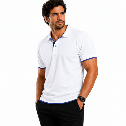 QHA Men's Unisex Piqué Polo Shirt Cotton Blend Contrast Collar 11 Colours S–2XL