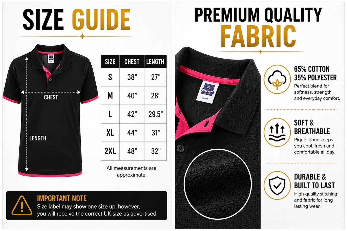 QHA Men's Unisex Piqué Polo Shirt Cotton Blend Contrast Collar 11 Colours S–2XL