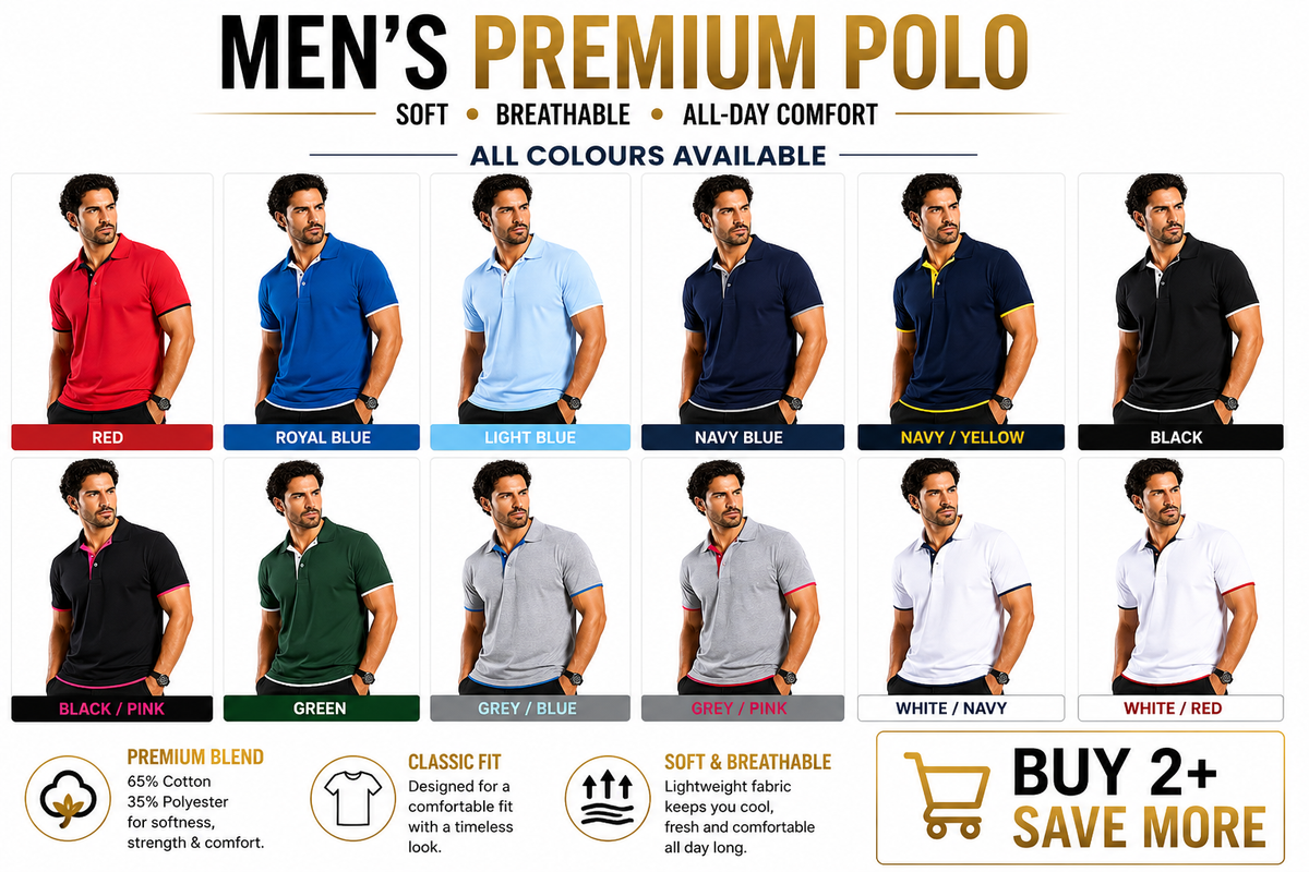 QHA Men's Unisex Piqué Polo Shirt Cotton Blend Contrast Collar 11 Colours S–2XL