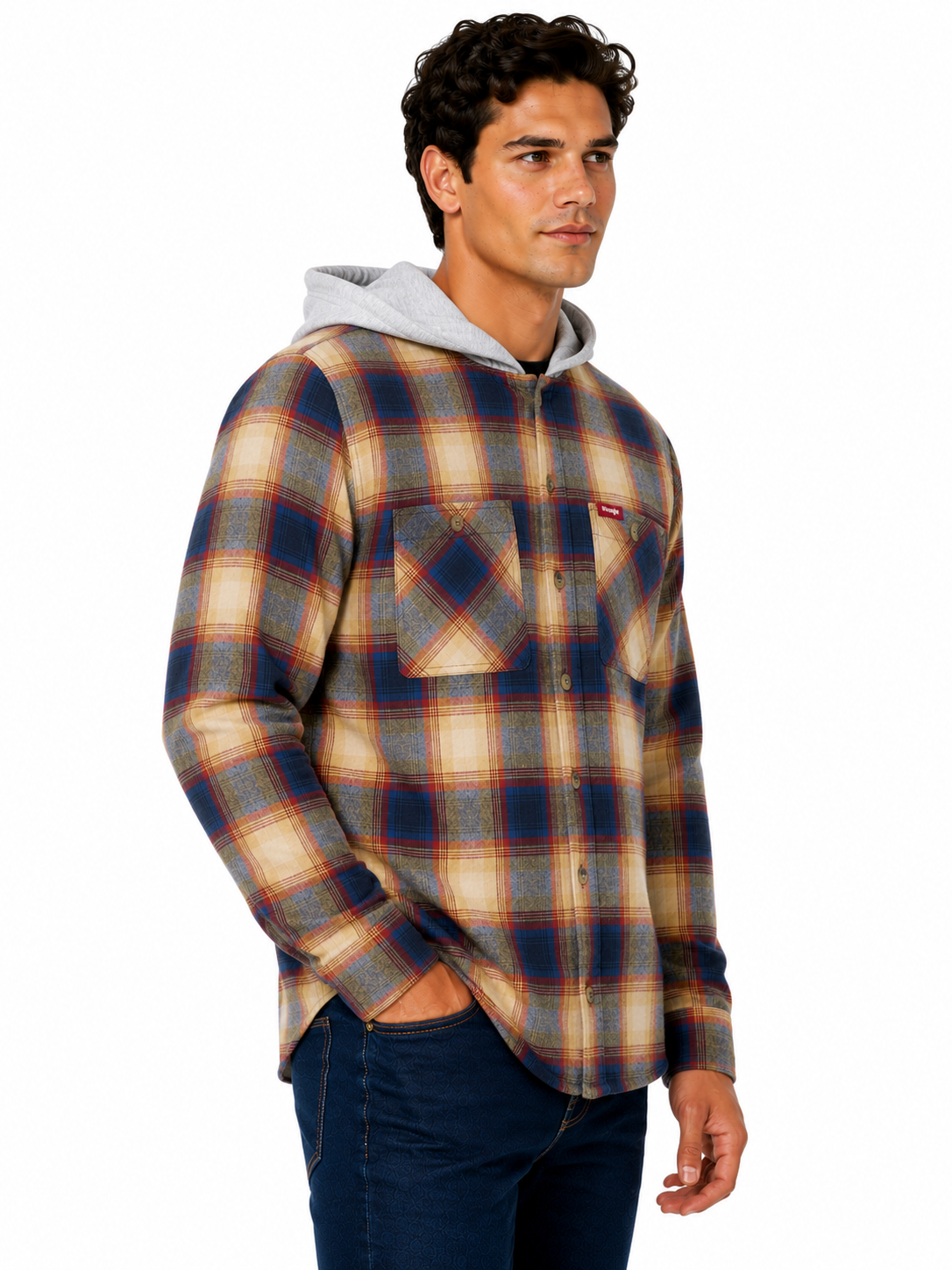 Wrangler Men's Hooded Padded Flannel Shacket Check Shirt Jacket M-3XL