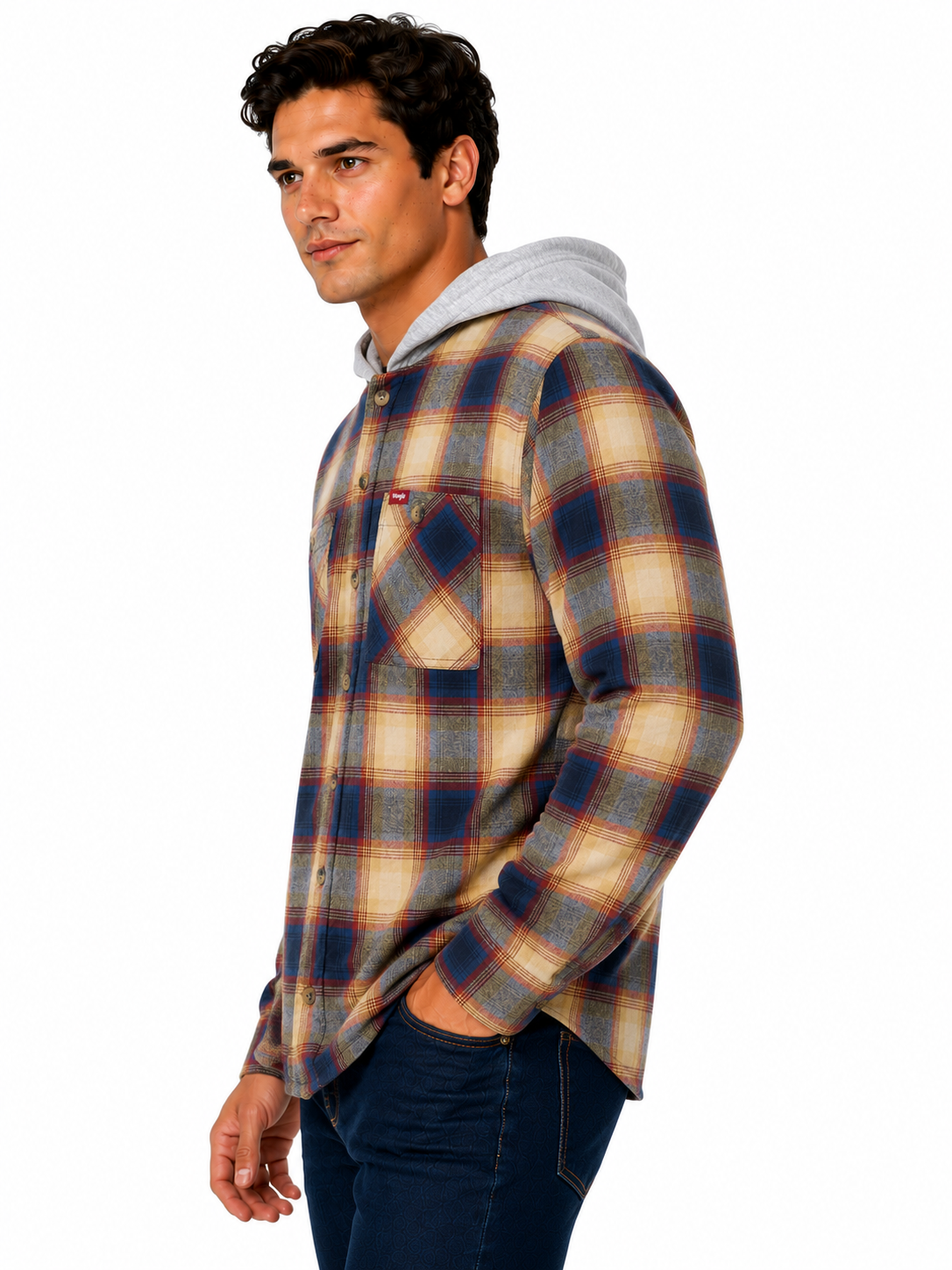Wrangler Men's Hooded Padded Flannel Shacket Check Shirt Jacket M-3XL
