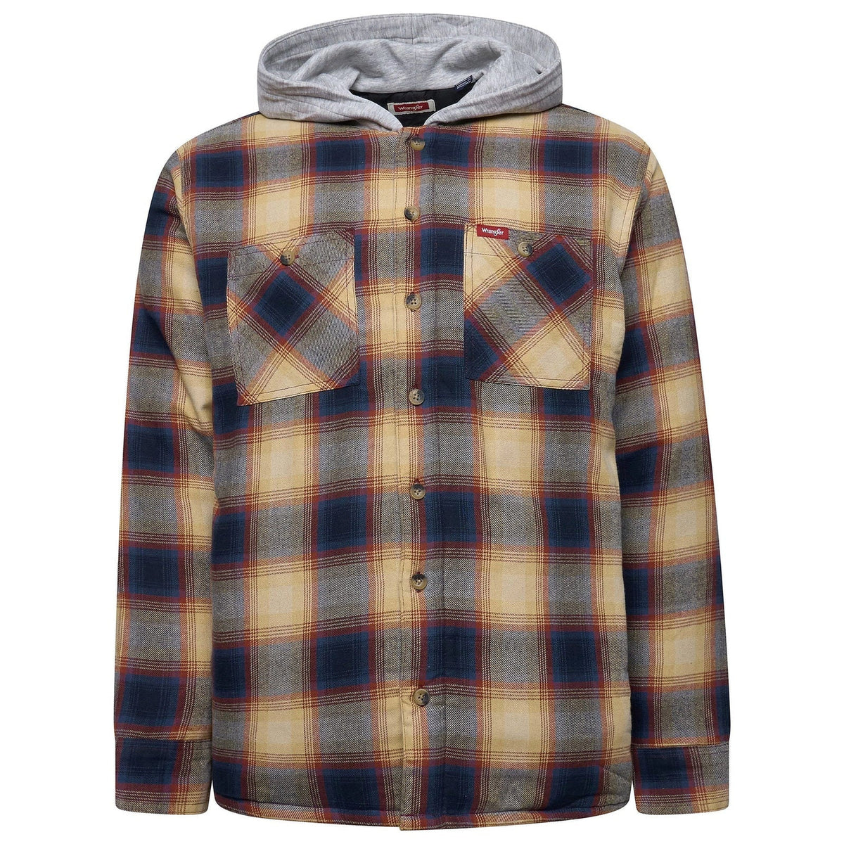 Wrangler Men's Hooded Padded Flannel Shacket Check Shirt Jacket M-3XL